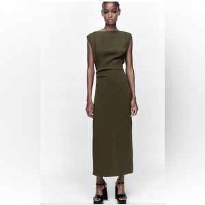 ZARA Draped midi dress / Size S / Color: Khaki (dark green brown) NEW WITH TAGS
